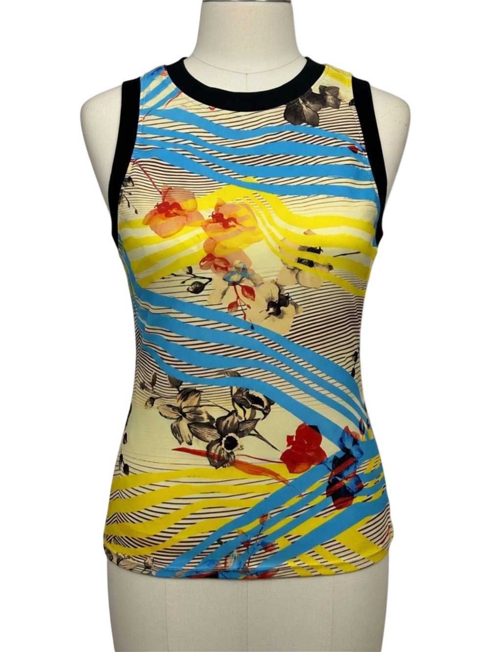 Hapari Blue & Yellow Floral High-Neck One-Piece Swim Tank Sz medium
